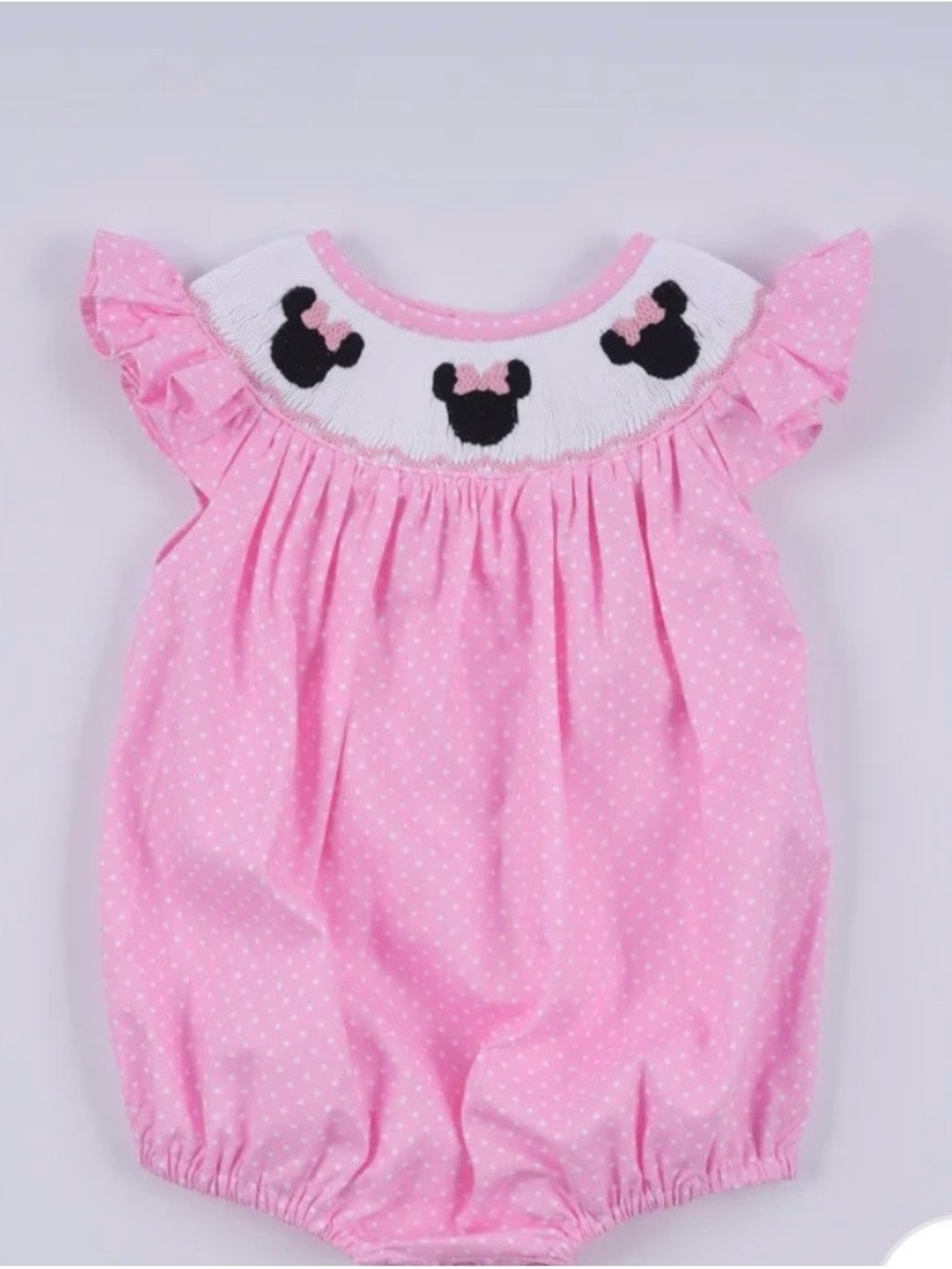 Honeydew USA Pink and White Minnie Mouse Smocked Bubble Bodysuit